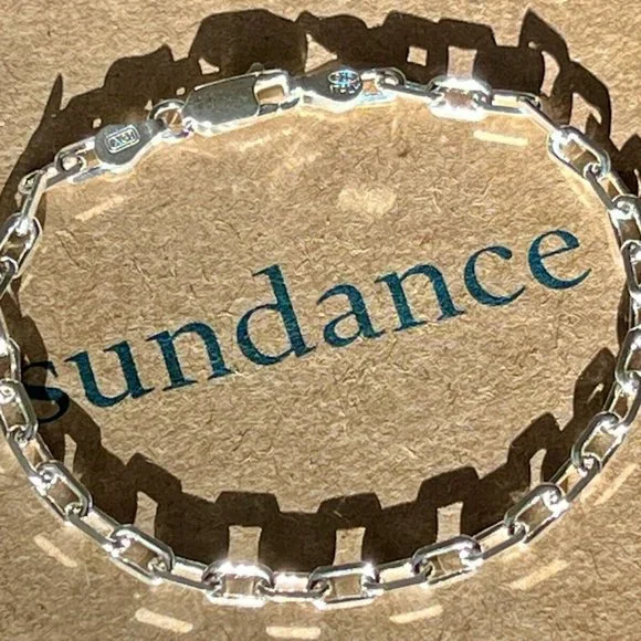 SUNDANCE $138 NEW 7" Sterling Silver Italy Paperclip 925 Link Bracelet Ladies - Picture 3 of 7
